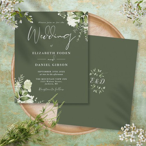 Budget Greenery Olive Green Wedding Invitation