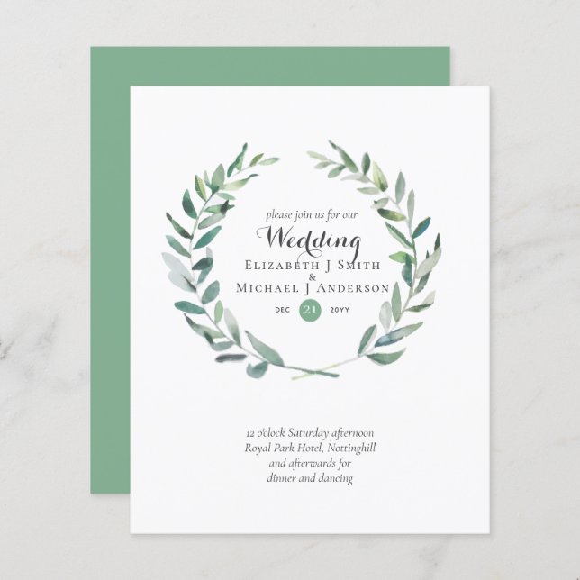 Budget Greenery Olive Leaves Wedding Invites (Front/Back)