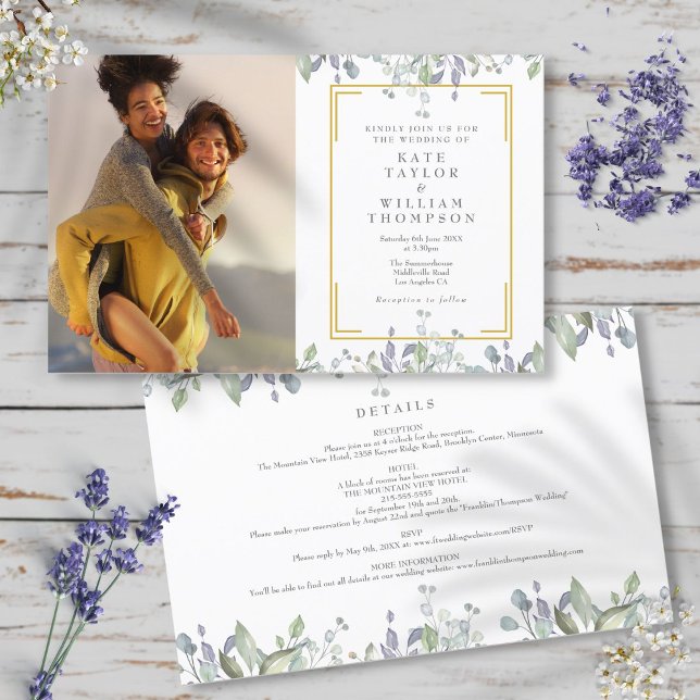 Budget Greenery Photo All In One Wedding Invite (Budget Greenery Photo All In One Wedding Invite)