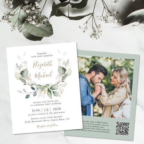 Budget Greenery Photo QR Code Wedding Invitation