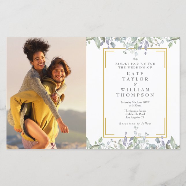 Budget Greenery Photo Wedding Invitation (Front)