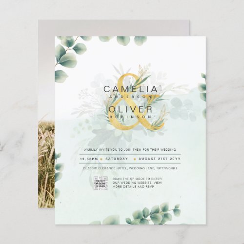 BUDGET Greenery PHOTO Wedding Invitation QR CODE