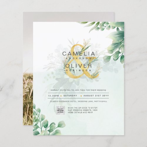 BUDGET Greenery PHOTO Wedding Invitation QR CODE