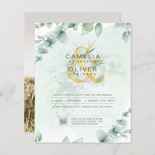 BUDGET Greenery PHOTO Wedding Invitation QR CODE
