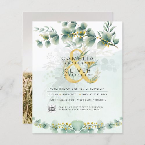 BUDGET Greenery PHOTO Wedding Invitation QR CODE