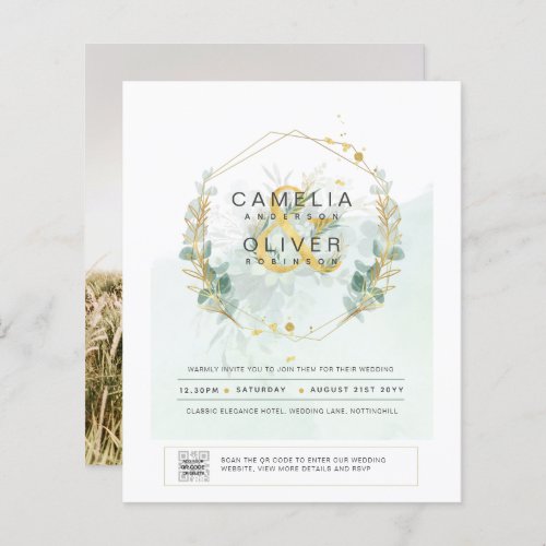 BUDGET Greenery PHOTO Wedding Invitation QR CODE