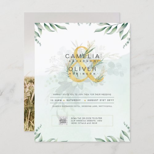 BUDGET Greenery PHOTO Wedding Invitation QR CODE