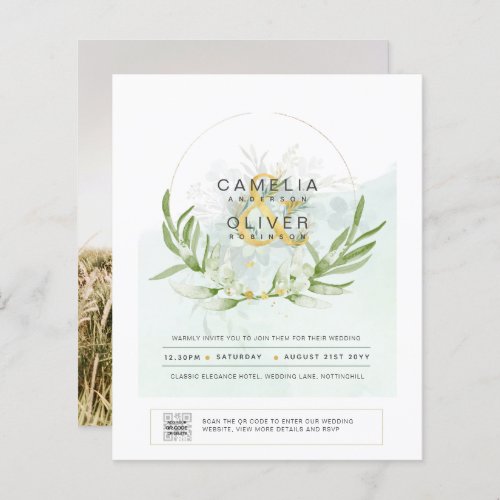 BUDGET Greenery PHOTO Wedding Invitation QR CODE F