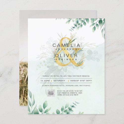 BUDGET Greenery PHOTO Wedding Invitation QR CODE F