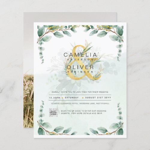 BUDGET Greenery PHOTO Wedding Invitation QR CODE F