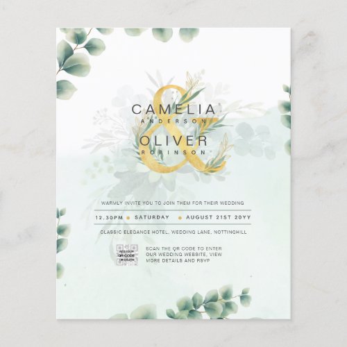 BUDGET Greenery PHOTO Wedding Invitation QR CODE F Flyer