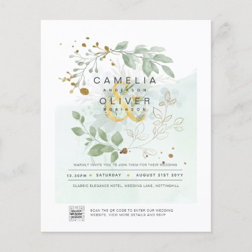 BUDGET Greenery PHOTO Wedding Invitation QR CODE F Flyer