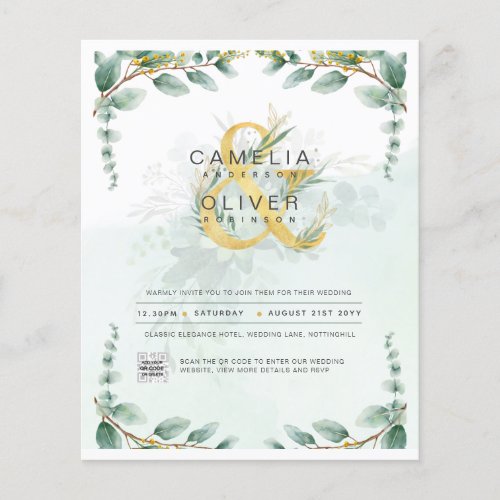 BUDGET Greenery PHOTO Wedding Invitation QR CODE F Flyer