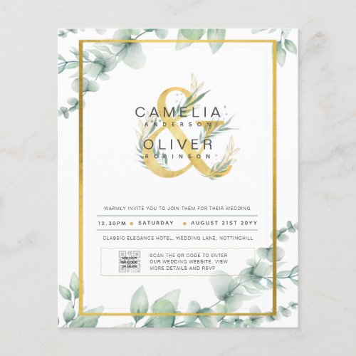 BUDGET Greenery PHOTO Wedding Invitation QR CODE F Flyer