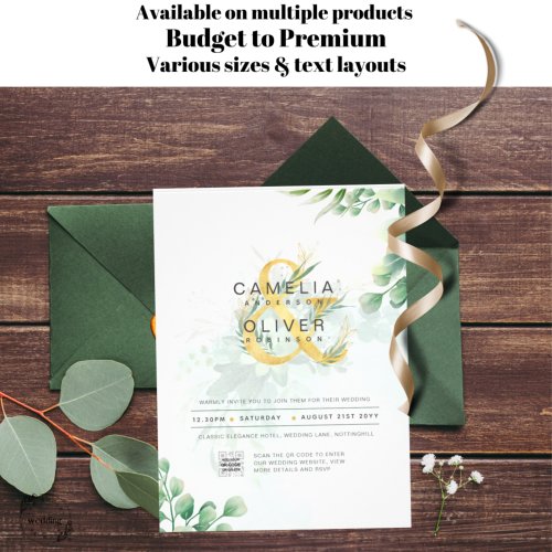 BUDGET Greenery PHOTO Wedding Invitation QR CODE F Flyer