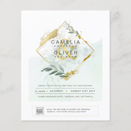 BUDGET Greenery PHOTO Wedding Invitation QR CODE F Flyer