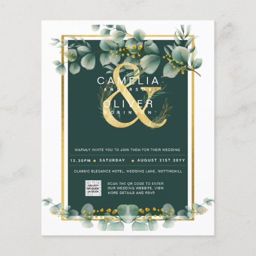 BUDGET Greenery PHOTO Wedding Invitation QR CODE F Flyer