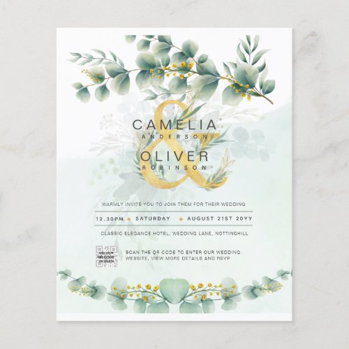 BUDGET Greenery PHOTO Wedding Invitation QR CODE F Flyer