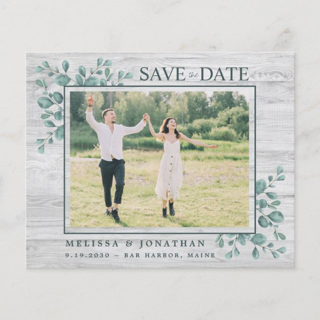 Budget Greenery Photo Wedding Save The Date Invite (Front)
