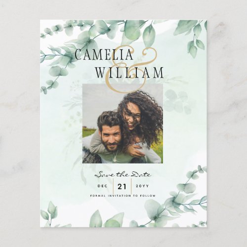 BUDGET Greenery PHOTO Wedding Save The Date QRcode Flyer