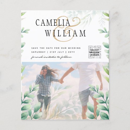 BUDGET Greenery PHOTO Wedding Save The Date QRcode Flyer