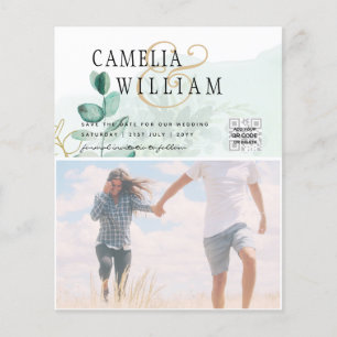 BUDGET Greenery PHOTO Wedding Save The Date QRcode Flyer