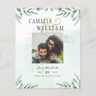 BUDGET Greenery PHOTO Wedding Save The Date QRcode Flyer