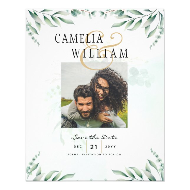 BUDGET Greenery PHOTO Wedding Save The Date QRcode Flyer (Front)