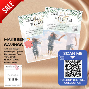BUDGET Greenery PHOTO Wedding Save The Date QRcode Flyer