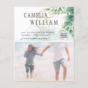 BUDGET Greenery PHOTO Wedding Save The Date QRcode Flyer