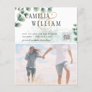 BUDGET Greenery PHOTO Wedding Save The Date QRcode Flyer