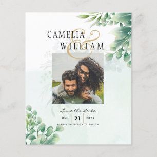 BUDGET Greenery PHOTO Wedding Save The Date QRcode Flyer