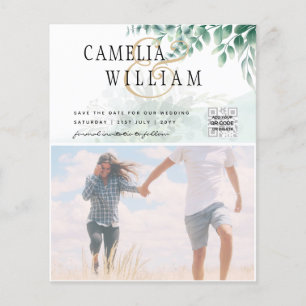 BUDGET Greenery PHOTO Wedding Save The Date QRcode Flyer