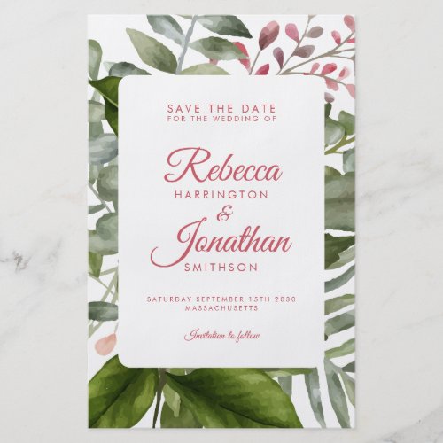 Budget Greenery Pink Foliage Wedding Invitation Flyer