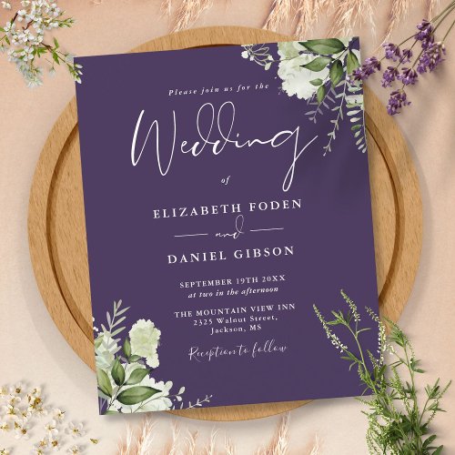 Budget Greenery Purple Wedding Invitation