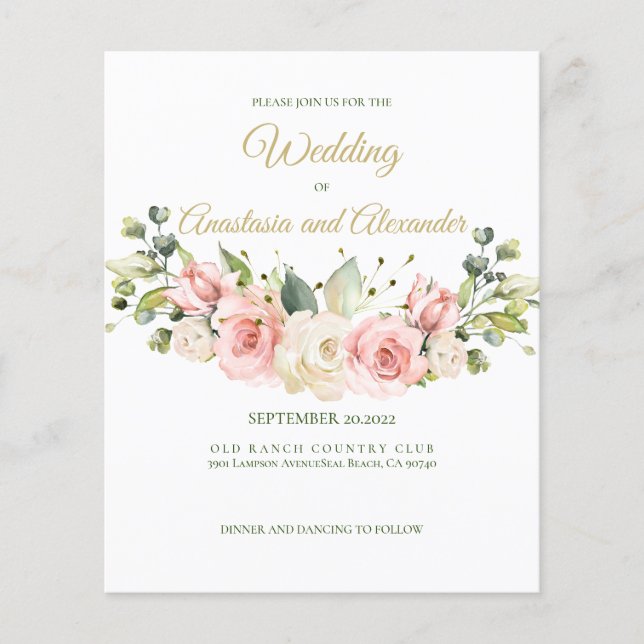 Budget/Greenery/Roses- Wedding Invitation. Flyer (Front)