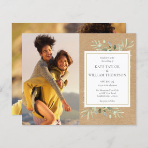 Budget Greenery Rustic Kraft Wedding Invitation