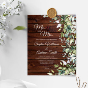 Budget Greenery Rustic Wood Wedding Invitation