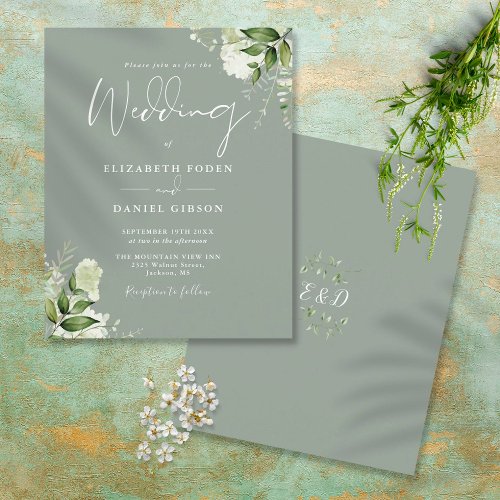 Budget Greenery Sage Green Wedding Invitation