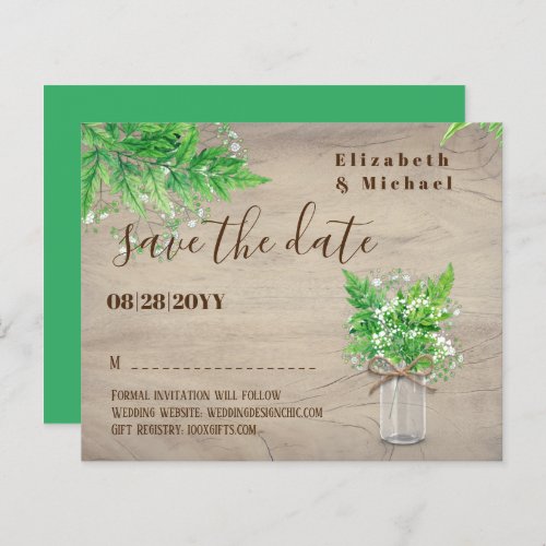 BUDGET Greenery Save Dates Ferns Monochromatic Grn