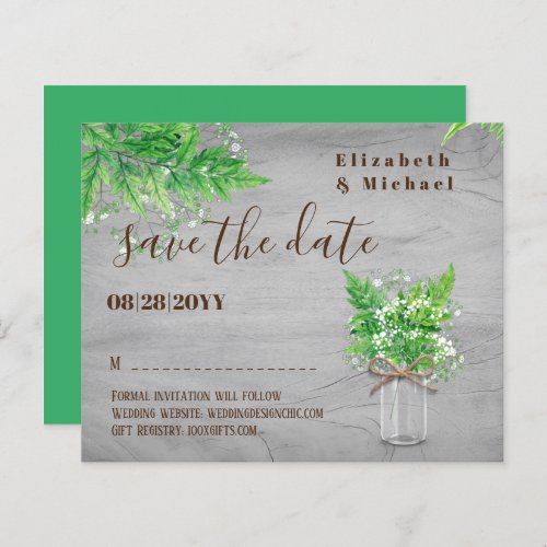 BUDGET Greenery Save Dates Ferns Monochromatic Gry