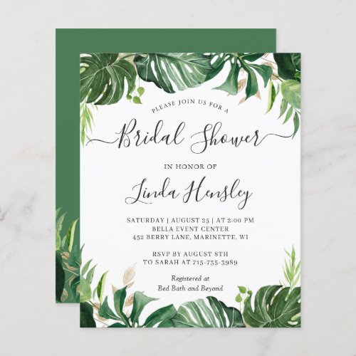 Budget Greenery Tropical Bridal Shower Invitations