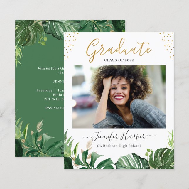 Budget Greenery Tropical Graduation Announcement (Front/Back)