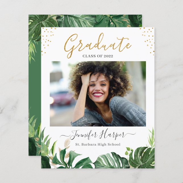 Budget Greenery Tropical Graduation Announcement (Front/Back)
