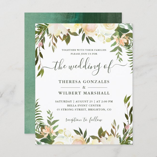Budget Greenery Watercolor Floral Wedding Invites