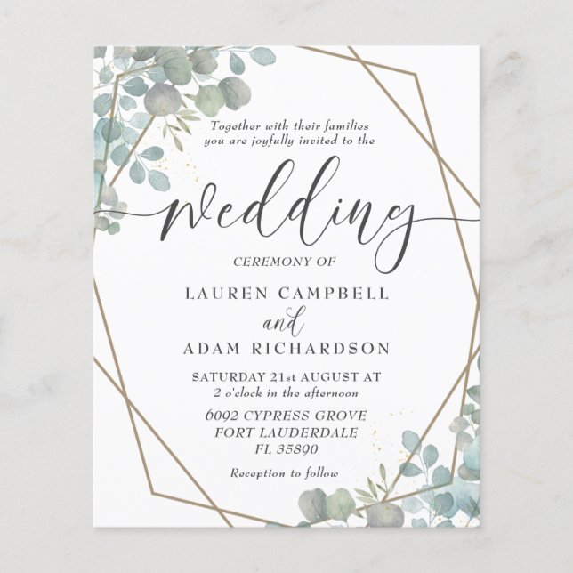 Budget Greenery Watercolor Wedding Invitation (Front)