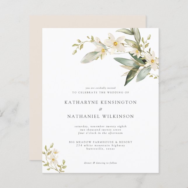 Budget Greenery Wedding Invitation (Front/Back)