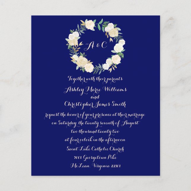 Budget Greenery Wedding Invitation Gold Botanical (Front)