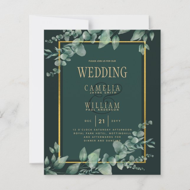 BUDGET Greenery Wedding Invitation QR CODE RSVP  (Front)