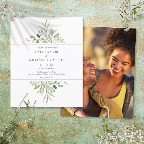 Budget Greenery Wedding Photo Invitation